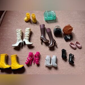 Assorted Doll Shoes & Accessories - Pink, Yellow, White, Brown, Black
